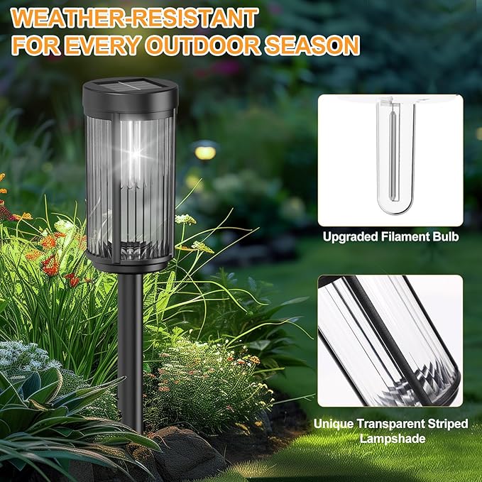 EXCMARK 8 Pack Outdoor Solar Lights Waterproof for Yard Garden Walkway Pathway Lawn Decorative Contemporary Landscape Lighting. (Cool White Light 8)