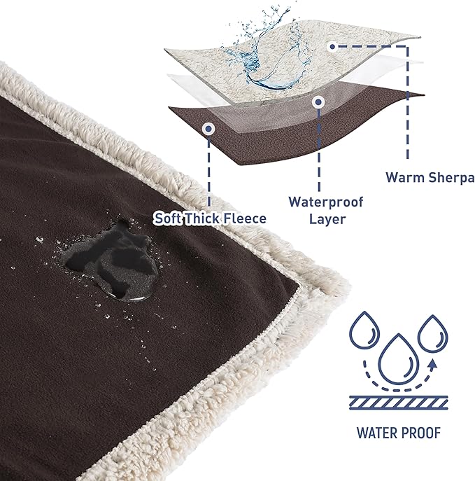 Catalonia Waterproof Blanket Washable Leakproof Bed Cover for Couples Reversible Protector Blanket for Bed Couch Sofa 50X60 inches Brown