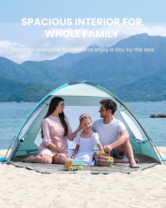 OutdoorMaster Beach Tent for 3/4/6/8 Person - Easy Setup Sun Shade Shelter Portable Beach Shade Sun Canopy with UPF 50+ UV Protection Removable Skylight Family Size