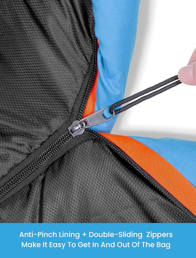 KAMPKEEPER Mummy Sleeping Bag Cold Weather Camping Sleeping Bag 32℉ 3-4 Seasons Adults Sleeping Bag Non-Snag Zipper with Adjustable Hood for Backpacking Hiking
