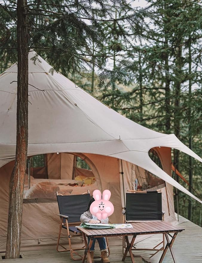 Thcbme 5M Cotton Canvas Bell Tent - Yurts with Stove Jack Windproof Breathable Shade Family Camping Travel Group Activities 4 Season Polyester (6-10People) Khaki 16.4ft (MXT16.4ft-KQ)