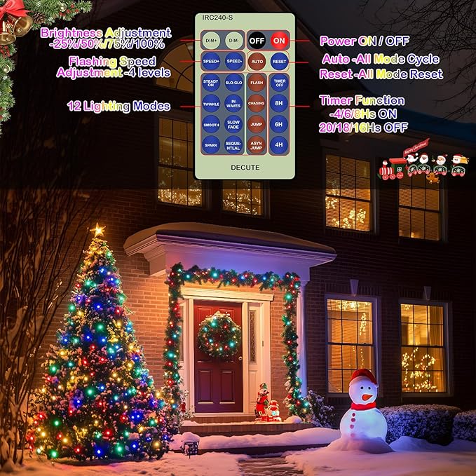 Decute 500LED 164FT Fairy String Lights Christmas Lights Green Copper Wire with Remote Firefly Starry Light for DIY Christmas Tree Costume Wedding Party Table Centerpiece Decor Multicolor