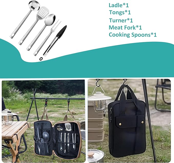 Camping Kitchen Utensil Set Outdoor Cooking Set Accessories Camping Cookware Kit for Travel RVs BBQs Stainless Steel Portable Camping Essentials Cooking Knife Set