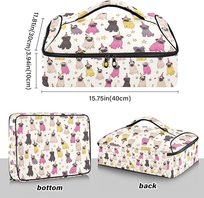 Casserole Carrier Loveliness Dog PatternInsulated Casserole Carrier for Hot or Cold Food Thermal Lunch Tote for Potluck Parties Picnic Beach Fits 9 x 13 Inches Baking Dish
