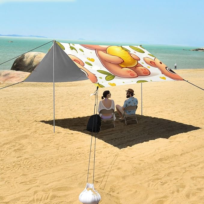 Cartoon Bear Camping Sun Shelter Beach Tent Portable Beach Sun Shade Outdoor Canopy for Camping Trips Fishing Picnic