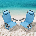 PASAMIC Backpack Beach Chairs for Adults 2 Pack Portable Lay Flat Reclining Beach Chairs with 5 Positions Tall Heavy Duty Folding Chair with Cup Holder Cooler Pouch Towel Bar Blue