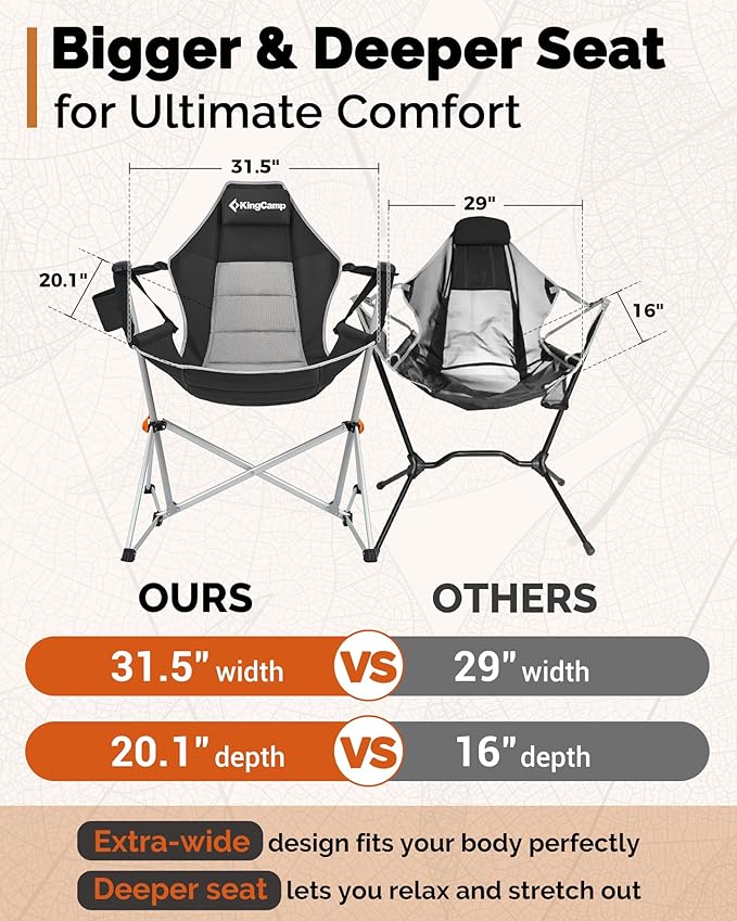 KingCamp Hammock Chair with Footrest – Heavy Duty Swinging Rocking Camping Chairs for Adults up to 400lbs Folding Portable Oversized Rocker with Cup Holder &amp Pillow for Outdoor Beach Lawn RV Spor