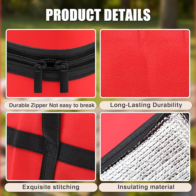 Insulated Food Delivery Bag Pizza Cooler Bag with Hard Bottom &amp Drink Carrier Thermal Hot Cold Grocery Tote for Food Delivery Travel Shopping and Catering(Red23 x 15 x 14 Inch)