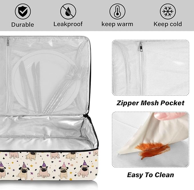 Casserole Carrier Loveliness DogInsulated Casserole Carrier for Hot or Cold Food Thermal Lunch Tote for Potluck Parties Picnic Beach Fits 9 x 13 Inches Baking Dish