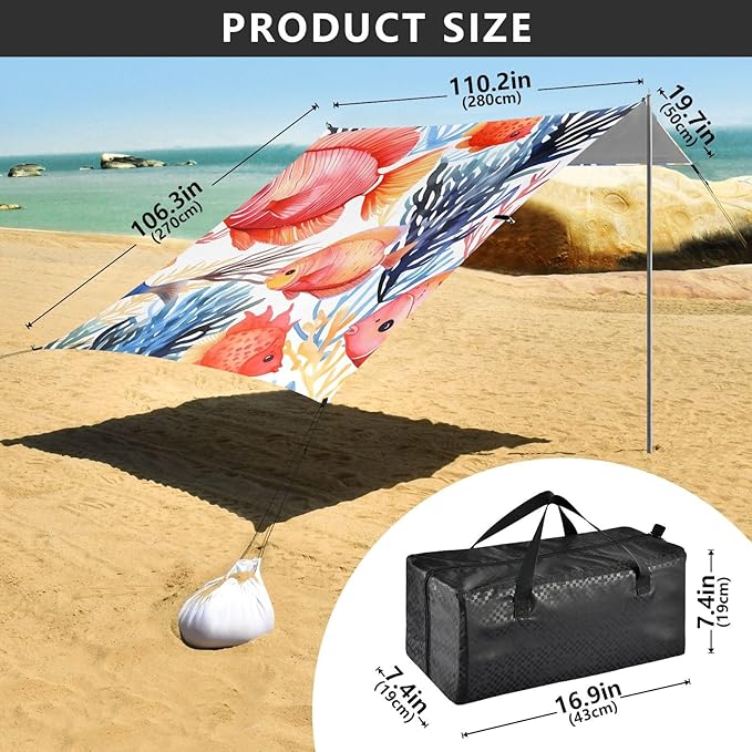 FishCamping Sun Shelters 9.2 x 10.5 FT Beach Canopy Tent Sun Shade with Carrying Bag for Camping Trips Fishing Backyard Fun or Picnics 21340072
