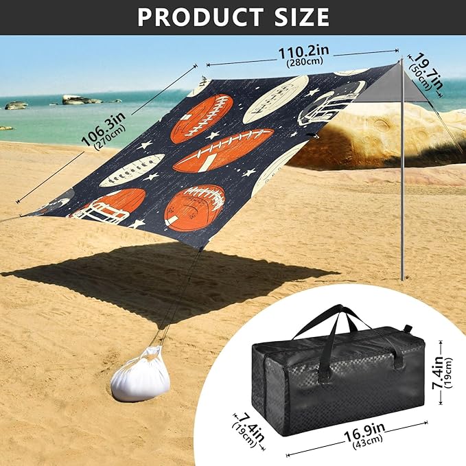 Rugby Pattern (39) Camping Sun Shelter Beach Tent Portable Beach Sun Shade Outdoor Canopy for Camping Trips Fishing Picnic