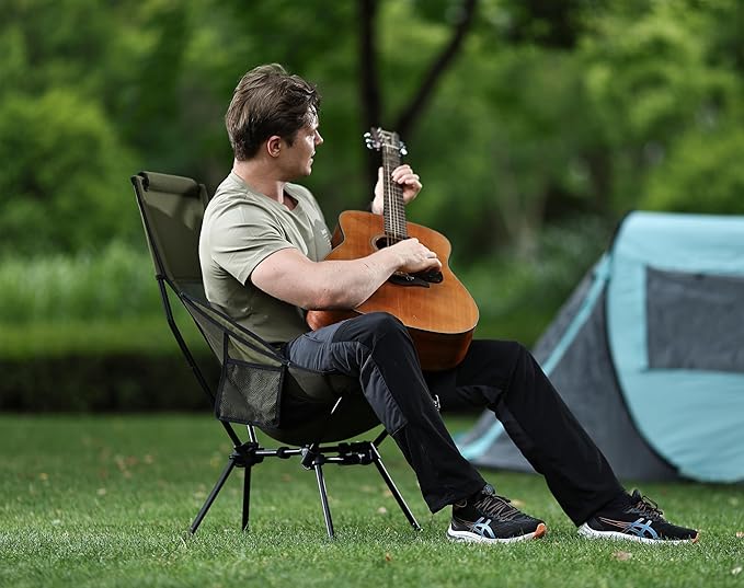 MARCHWAY Lightweight Folding High Back Camping Chair with Head Support Stable Portable Compact for Outdoor Camp Travel Beach Picnic Festival Hiking Backpacking (Highback Green)
