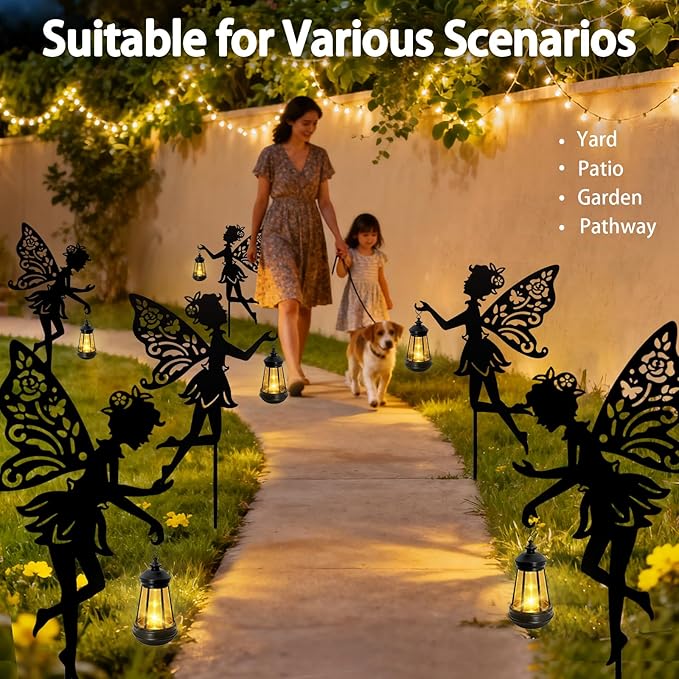 Solar Fairy Garden Statues Outdoor Decor 2 Pack Metal Fairy Figurine Light StakeHousewarming Ornament for Patio Lawn Yard Pathway - Unique Gift Ideas for Gardening Mom Grandma Birthday