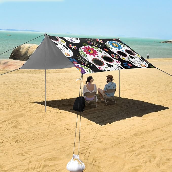 ALAZA Skull Pattern Beach Tent Sun Shelter Portable Canopy Sunshade for Outdoor Camping Picnics Backyard Fun 10x9 ft
