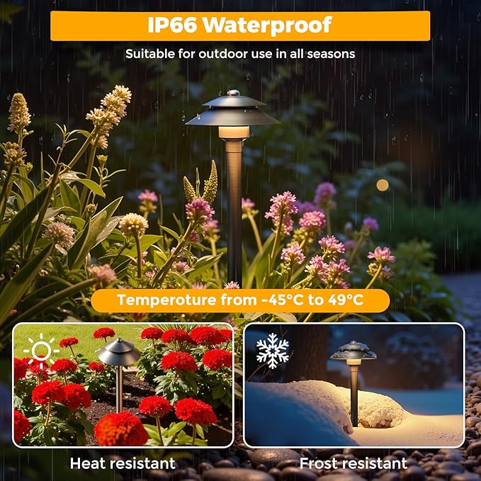 Gardencoin Solid Brass Low Voltage Landscape Pathway Lights (6'' Shade 19'' Tall) 12V LED Heavy Duty Path Lighting Outdoor Wired Waterproof Antique Bronze Walkway Light Without G4 Bulb6 Pack