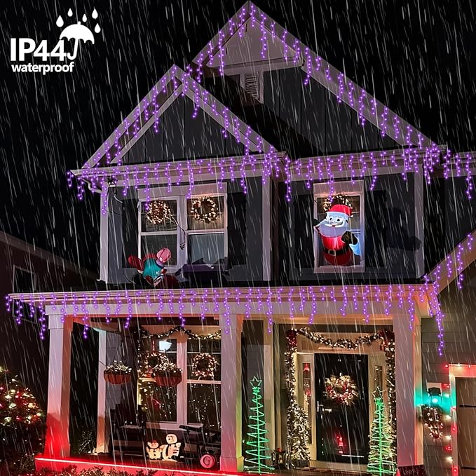 YEGUO 33ft 400 LED Purple Icicle Christmas Lights Outdoor Waterproof 80 Drops Icicle Light Connectable 8 Modes Christmas Lights Indoor with Memory Timer