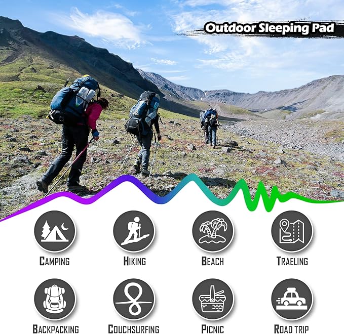 Megior Camping Sleeping Pad Extra Thickness 4 Inch Inflatable Sleeping Mat Lightweight Waterproof Camping with Built-in Air Pump Air Mattress for Backpacking Hiking Tent Traveling