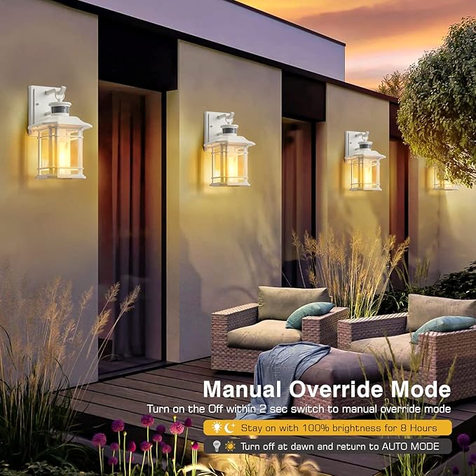 VIANIS Outdoor Motion Lights for House 2-Pack Dusk to Dawn Outdoor Lanterns for Front Porch Waterproof Anti-Rust Aluminum Exterior Wall Sconce with Tempered Water Glass for Garage Entrance Entryway