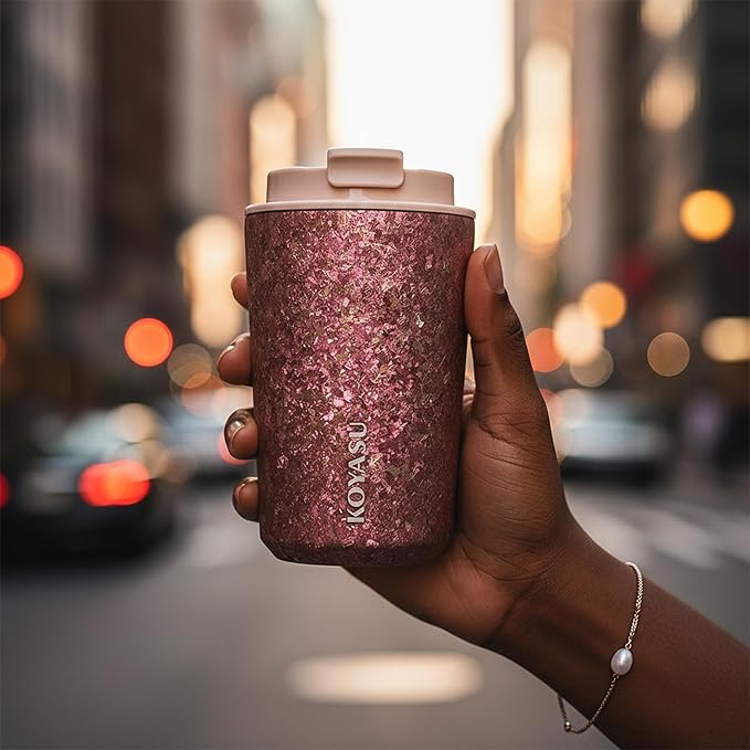 KOYASU Ti-Zen 12oz Pure Titanium Travel Coffee Mug - Grade 1 Titanium Double-Walled Insulated Tumbler - 1668°C Crystalline Texture Zero Metallic Aftertaste - Dawn Pink