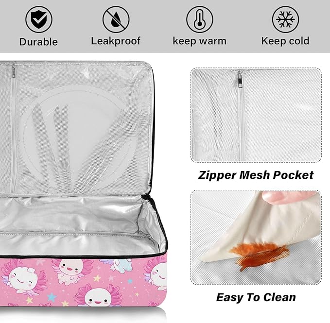 Casserole Carrier Adorable Axolotl PatternInsulated Casserole Carrier for Hot or Cold Food Thermal Lunch Tote for Potluck Parties Picnic Beach Fits 9 x 13 Inches Baking Dish