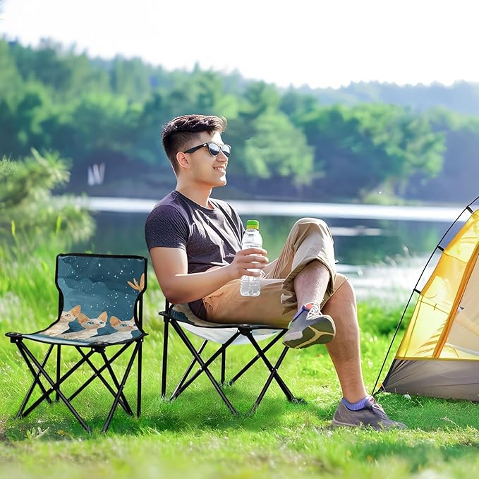 KLL Cartoon Devon Rex Cats Folding Camp Chairs Ultra-Lightweight Folding Chair Includes Carry Bag Fishing Chair for Outdoor Ice Fishing