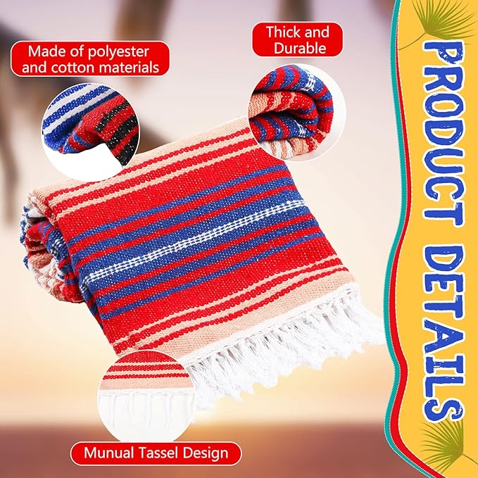 6 Pcs Mexican Blankets Bulk Yoga Authentic Throw Mexican Serape Blanket Large Colorful Striped Falsa with Fringed for Outdoor Camping Beach Picnic Home Decor (Orange Green)