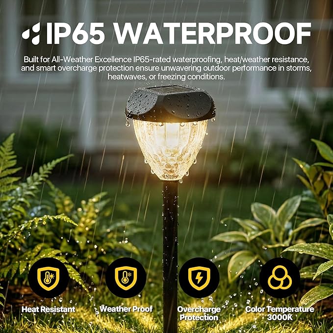Ensenior Solar Pathway Lights Outdoor - 14.17 Height 3000K LED Landscape Garden Lights IP65 Waterproof Tool-Free Auto ON/Off for Garden Yard Patio Walkway Landscape 16-Pack