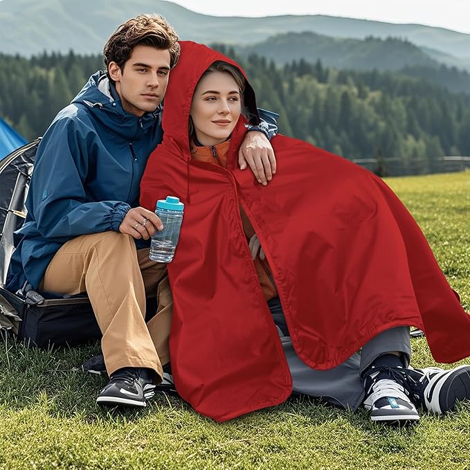 Fleece Waterproof Outdoor Blanket - Windproof Stadium Blanket for Camping Picnics and Sports Stay Dry and Comfortable 80x 58(Hoodeed Red)