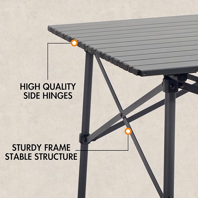 Portal Lightweight Aluminum Folding Square Table Roll Up Top 4 People Compact Table with Carry Bag for Camping Picnic Backyards BBQ Dark Gray