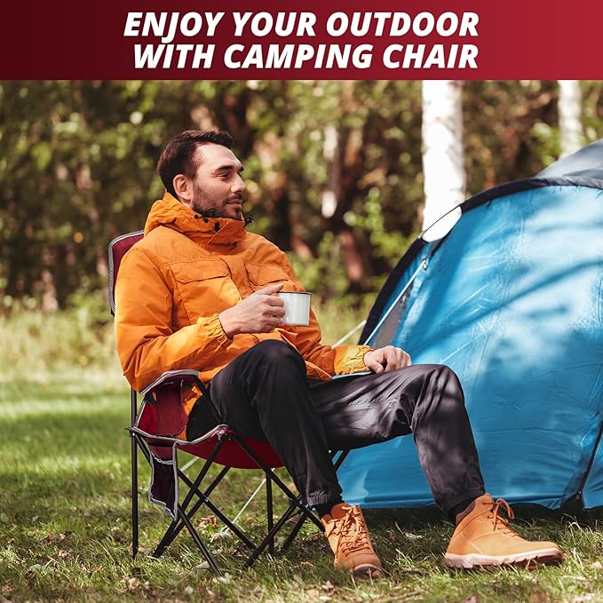 2PCS SAILARY Mesh Folding Camping Chairs Oversized Portable Outdoor Chairs Weight Capacity 325 lbs with Cup Holder Storage Pocket Carry Bag Red