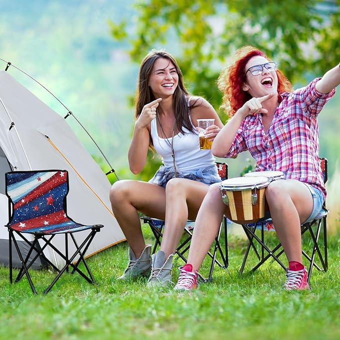 KLL Independence July 4th Red Blue Stars Compact Camping Chairs Ultra-Lightweight Beach Chair Carry Bag Included Hiking Chair for Sports Camp