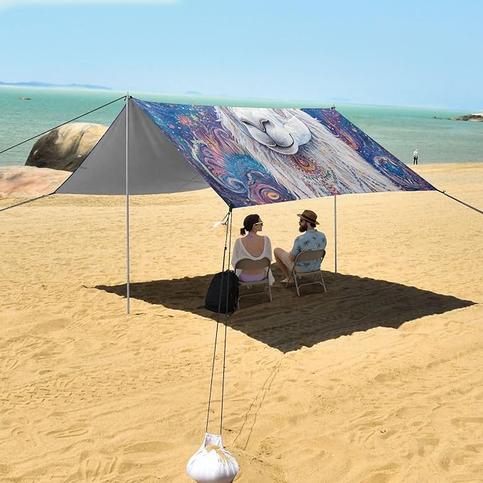 ALAZA Boho Llama Visionary Art Beach Tent Sun Shelter UPF50+ Protection Beach Shade Canopy w/ 4 Sandbags for Outdoor Camping Fishing Backyard Fun Picnic 10x9 ft