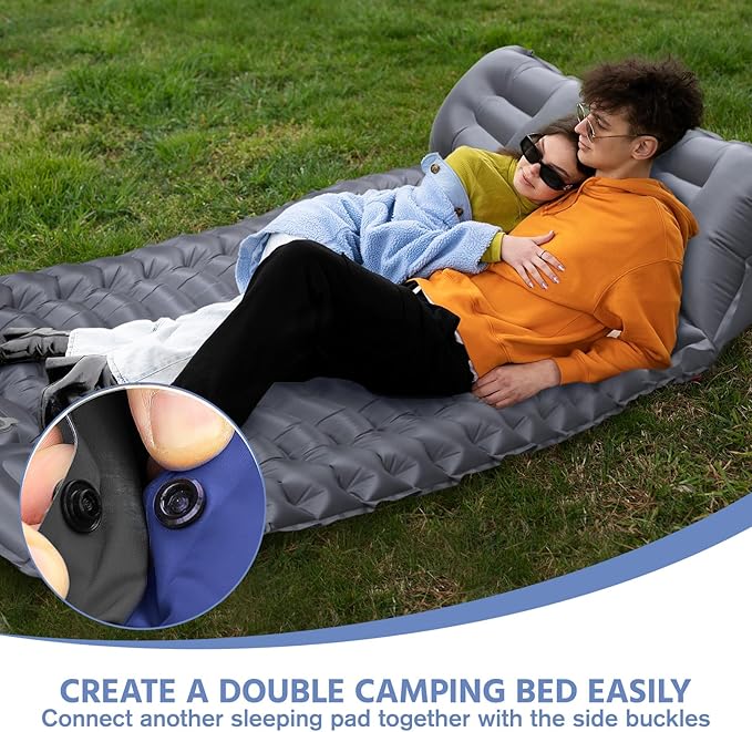 Sleeping Pad for Camping -Ultralight Inflatable Sleeping Mat with Pillow Built-in Foot Pump Compact &amp Lightweight Camping Mattress Pad for Camp Backpacking Hiking Travel Tent (Grey)
