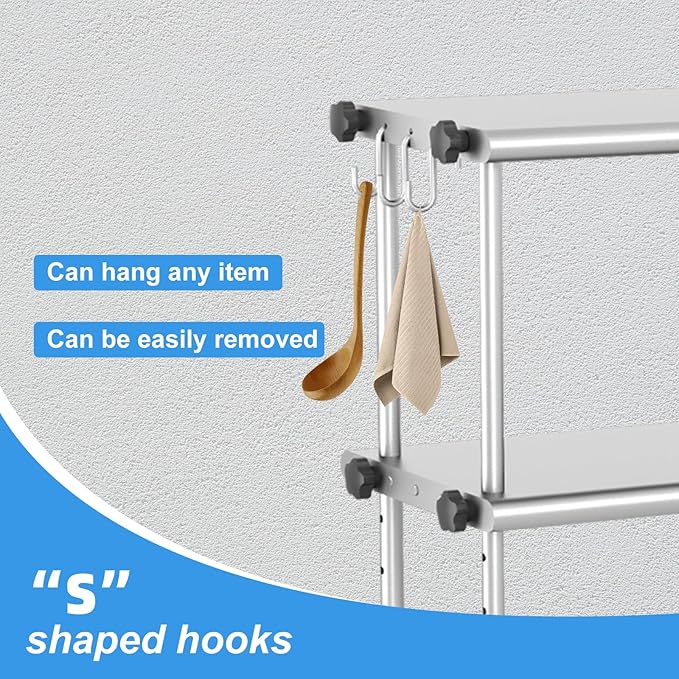 Stainless Steel Double Overshelf 60 x 12 Adjustable Double Overshelf with 6 Hooks Commercial Double Shelf for 60 Prep Work Table in Restaurant Home Kitchen and Workshop