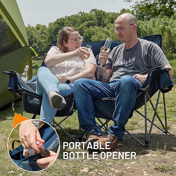 Timber Ridge Double Camping Chair Heavy Duty Outdoor Folding Camp Couch Loveseat Camping Chairs Perfect for Campsites Patio/Lawn Soccer Games or Other Youth Sports Supports 600 lbs
