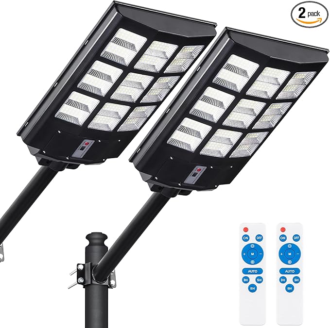 8000W Solar Street Lights Outdoor Waterproof –7000K LED 240000LM Solar Lights Dusk to Dawn with Motion Sensor &amp Remote Commercial Solar Powered Parking Lot Lights for Yard Garage (2 Pack)
