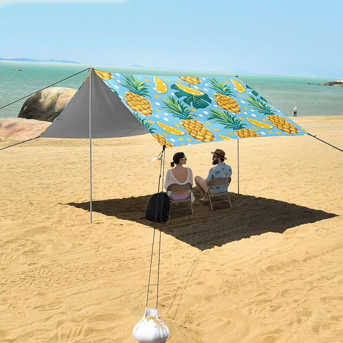 Camping Sun Shelters Tropical Leaves Dots and Pineapple Beach Canopy 126 * 110.2in