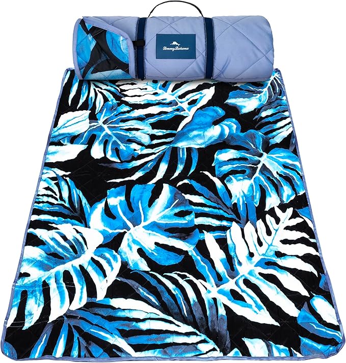 Tommy Bahama Outdoor Waterproof Picnic Blanket - Lightweight Portable Design with Carry Strap - Perfect for The Beach Park Camping Concerts and More 50 x 70