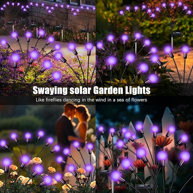 Solar Garden Lights Outdoor Waterproof Solar Powered Lights for Yard Pathway Patio Swaying Lawn Decor as Gardening Gifts for Women Holiday (Purple 2 Pack)