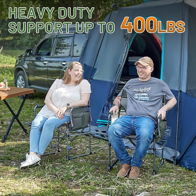 TIMBER RIDGE Aluminum Camping Directors Chair with Side Table Pocket Portable Folding Chair Heavy Duty Lawn Chair for Fishing Trip Picnic Concert Outdoor 400lbs Grey 2 Pack