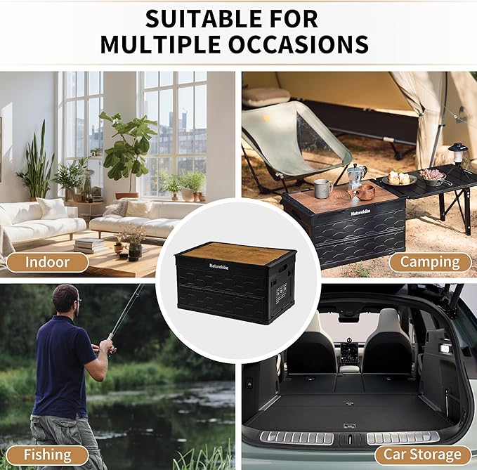 Naturehike Lispace Camping Table with Storage Box 50L Collapsible Trunk Organizer with Lid Folding Storage Bin for Camping Picnic Home