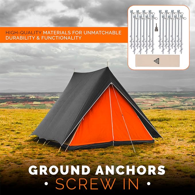 Ground Anchors Screw in - 12 Set of 16 with Drill Bit - Earth Anchors - Ground Stakes Heavy Duty - Mobile Home Anchors - Shed Anchor Kit - Swing Set Anchors - Tree Stakes - Awning Canopy Anchor