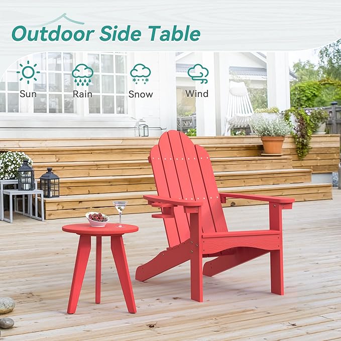 HDPS Outdoor Side Table Small Round Side Table Weather-Resistant Outdoor Side Tables for Patio Porch Deck End Table for Plant Stand Living Room Bedroom Red
