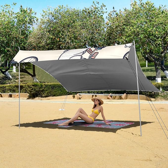 Polar Bear Bicycle Riding Camping Sun Shelter Beach Tent Portable Beach Sun Shade Outdoor Canopy for Camping Trips Fishing Picnic