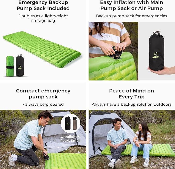 ATEPA ThermAir Backpacking Inflatable Sleeping Pad 6 R-Value Insulated Ultralight Portable Camping Pad Sleeping Mat with 7 Layers &amp Storage Bag for Camping Backpacking Tent Wide Long Size (72x2