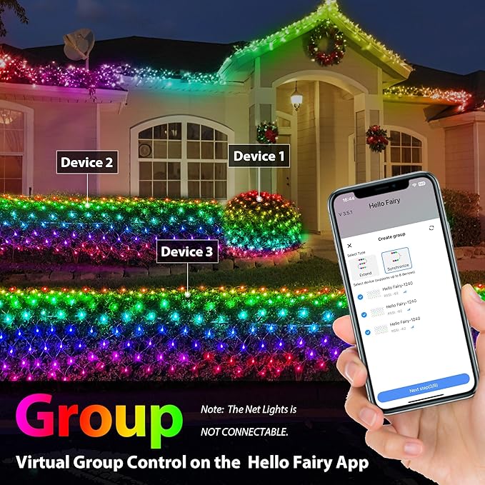 4ft x 18ft Smart Christmas Net Lights Outdoor Mesh Lights 300 LEDs Bluetooth App Prpgrammable 105+ Scene Modes Music Sync IP44 Waterproof Timer RGB Bush Light for Tree Fence Holiday Decorations