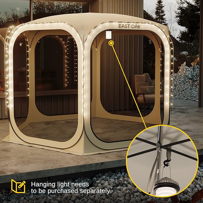 East Oak Screen House Tent Pop-Up Portable Screen Room Canopy Instant Screen Tent 10 x 10 FT with Carry Bag for Patio Backyard Deck &amp Outdoor Activities Brown