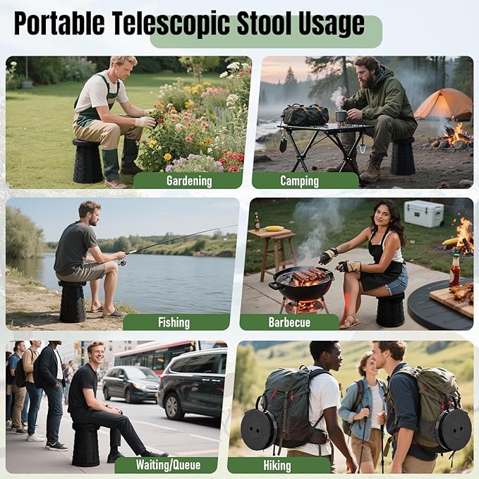 Upgraded Foldable Stool Thickened Set of 2 Portable Collapsible Stool Retractable Stool Foldable Portable Collapsible Chair for Fishing Hiking Tours BBQ Parties Outdoor Activities (Black)
