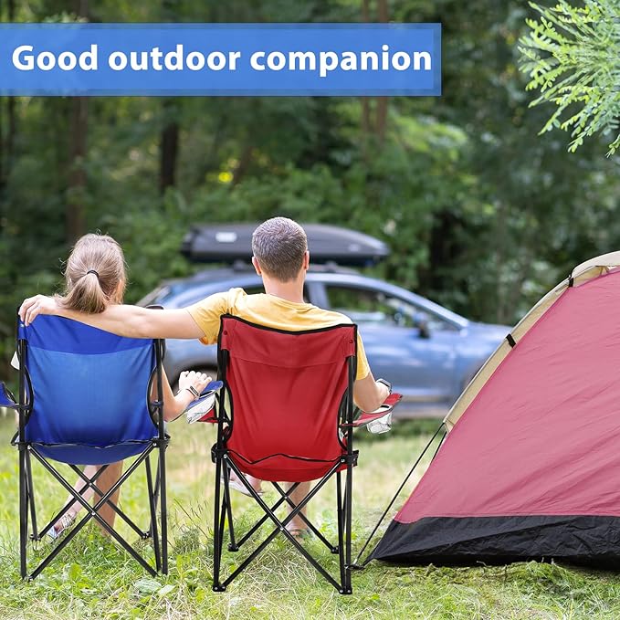 4 Pcs Folding Camping Chairs with Cupholder and Carry Bag Regular Size Portable Lightweight Lawn Chair with Mesh Side Pocket for Fishing Hiking Picnic Beach Outdoor Party (Elegant)