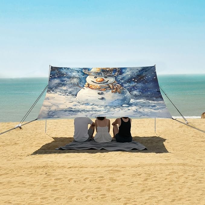 ALAZA Cowboy Snow Man Beach Tent Sun Shelter UPF50+ Protection Beach Shade Canopy w/ 4 Sandbags for Outdoor Camping Fishing Backyard Fun Picnic 10x9 ft